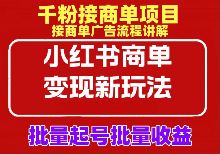 小红书千粉接商单项目玩法，批量起号批量收益，接商单广告流程讲解-知知学社