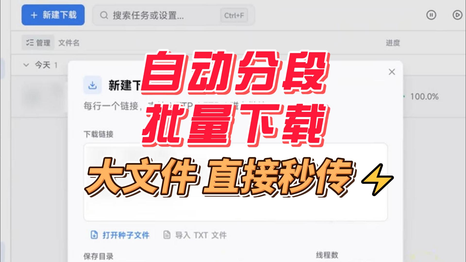 自动分段下载神器，多协议批量下载，大文件直接秒传